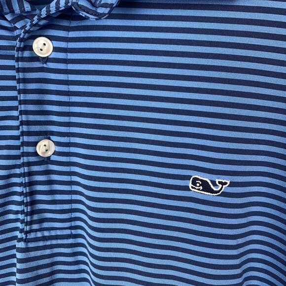 Vineyard Vines Mens Blue Striped Performance Polo Golf Shirt Size Large - Picture 4 of 10